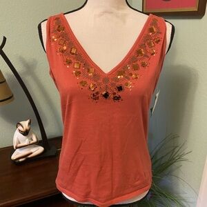 Liz Claiborne Orange Embellished Tank Top